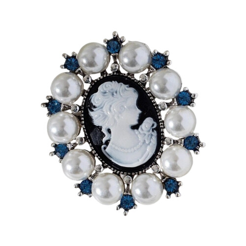 Luxuriöse Perlen-Cameo-Brosche mit sicherem-Altsilberweiß M