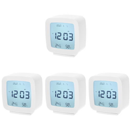 4Pcs Plastic Electronic Alarm Clock White with Clear Display for Home
