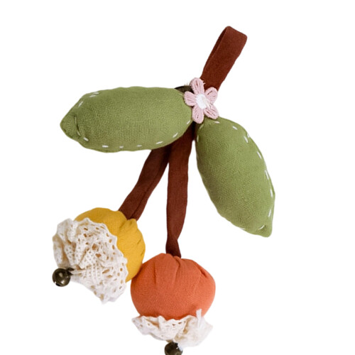 Handmade Fabric Hawthorn Cherrys Fruit Brooch Nature-Yellow