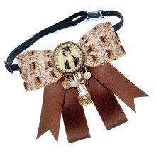 Alloy Ribbon Brooch JK Bowtie With Stylish-Dark Brown Strap