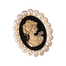Verfijnde Vintage Cameo Broche Schoonheidshoofd Parels-Zwarte L