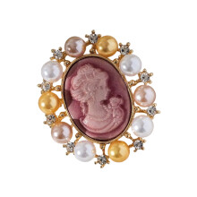 Barock inspirierte Perlen-Cameo-Brosche, robustes-hellbraun M