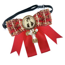 Elegant Vintage British Brooch Bowtie Ribbon Alloy-Red Strap