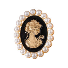 Classical Pearls Cameo Pin Brooch Alloy Design Wedding-Black L