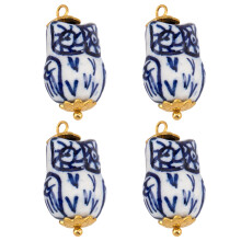 Résultats de boucles d'oreilles à motif bleu en céramique,-hibou