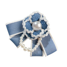 Stylish Retro Flower Bowtie Brooch Faux Pearls-Bow tie