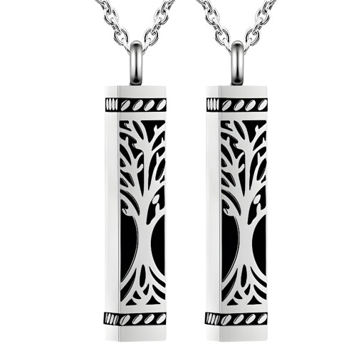 Set of 2 Ashes Holder Necklace Tree Pendant Locking-Silver