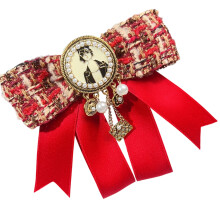 Antique Style Ribbon Alloy Brooch Bowtie Versatile-Red  Pin