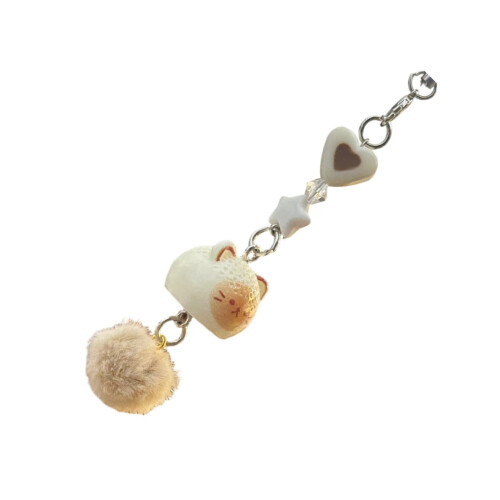 Adorable 3D Cat Plush Keychain Bag Charm Phone Strap-white cat