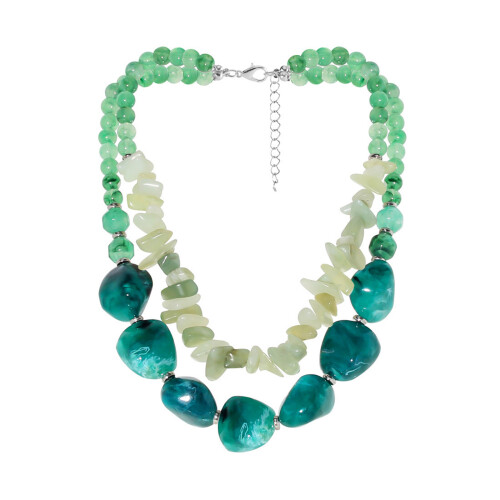 Handcrafted Irregular Green Bead Necklace Multi Level Collarbone