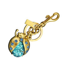 Rhinestones Ladybugs Keychain Sturdy Metal-Gold blue