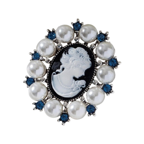 Classical Pearls Portrait Brooch Antique-Ancient silver white M