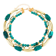 Fashion Beaded Necklace Geometric Resin Accent Stainless-Green