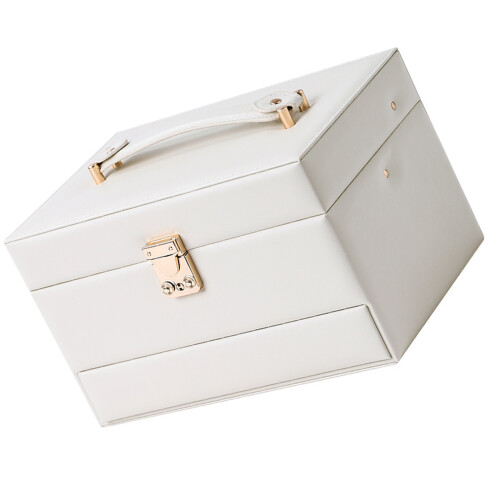 Jewelry Case Triple Layer Storage Leather Designs-White