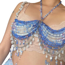 Women's Gradients Colorful Beads Chest Harness Halter Neck-Blue