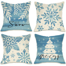 Housses de coussin flocons de neige 50 x 50 cm, bleu, lot de 4, Noël