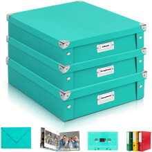 3 Teal Green Scrapbook Storage Boxes 14.5 x 12.8 x 3.5 in