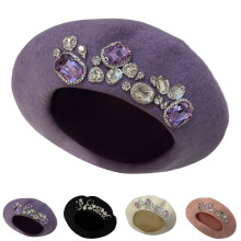 Women's Wool Beret with Rhinestone Detail