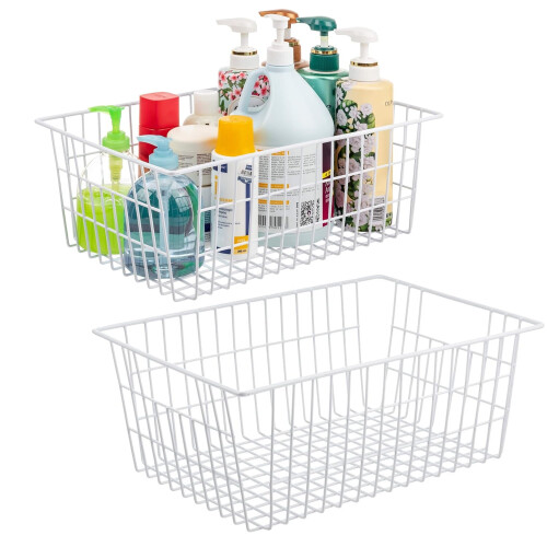2-Pack White Wire Storage Baskets 11" x 8.7" x 4.7"