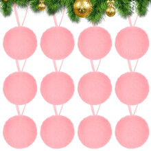 Pink Furry Christmas Ornaments 6cm 12 Pack