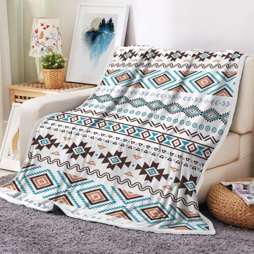 Aztec Throw Blanket 50x60 in Black & White Flannel