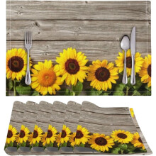 6-Pack Linen-Weave Tablemats 11.4 x 17.3 in Sunflower Wood