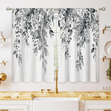 Farmhouse Grey Eucalyptus Kitchen Curtains 27.5 x 39 in