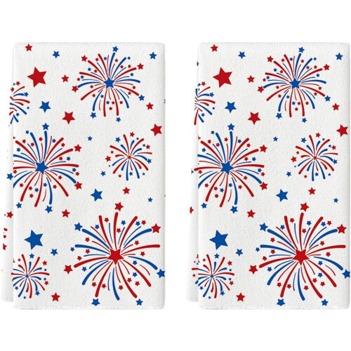 Πετσέτες κουζίνας Patriotic Fireworks 18x26in Σετ των 2