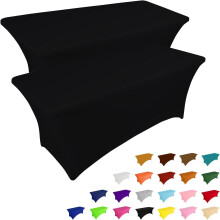 6ft Stretch Black Tablecloth – Polyester-Spandex, Washable