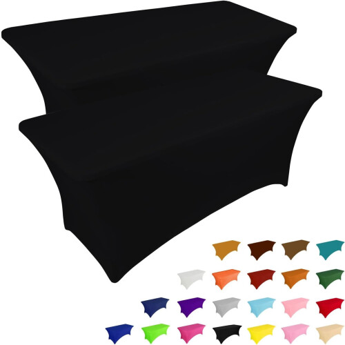 6ft Stretch Black Tablecloth – Polyester-Spandex, Washable