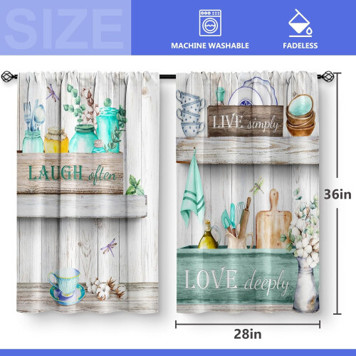Cortinas de cozinha estilo boho com cogumelos, retrô rústicas, 2 painéis de 91 cm (36 polegadas). 2