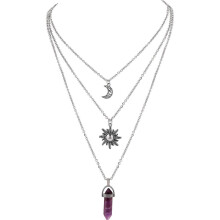Layering Gothic Jewelry Sun Moon Crystal Pendant Necklace-ss12