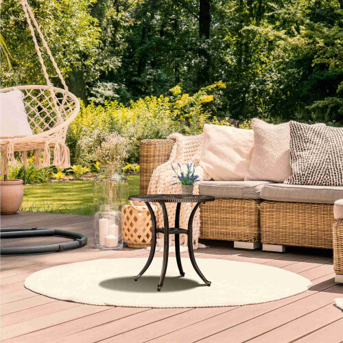 Round Cast Aluminum Garden Side Table - Weatherproof 2