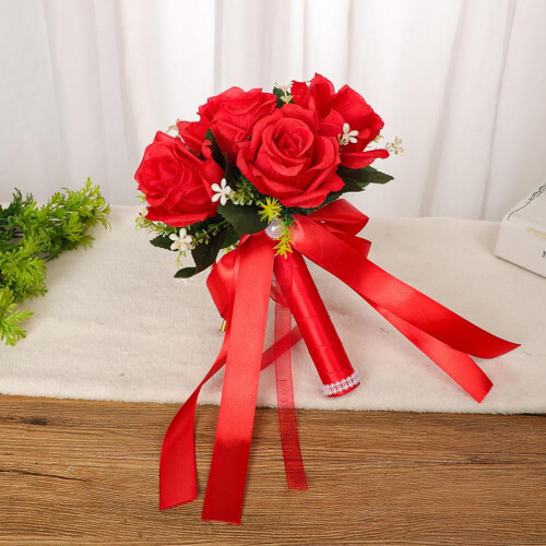 Artificial Rose Wedding Bouquet – 9-Head Silk Floral 1