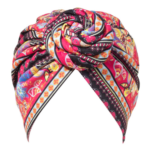 Retro Print Turban Cap – Soft Stretch Polyester, One Size 1