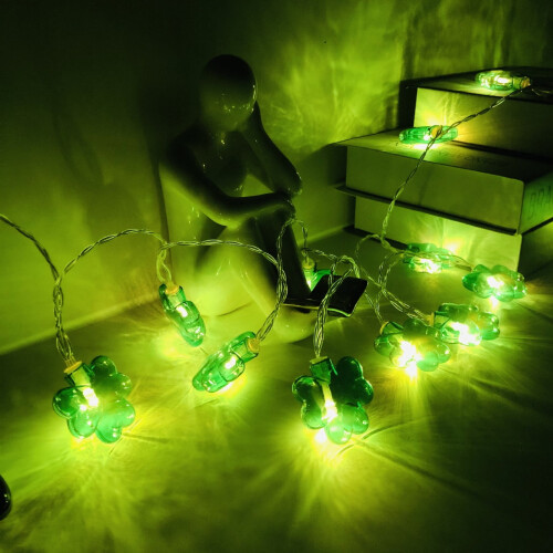 Shamrock String Lights 10 ft, 20 LED Green Clover Fairy