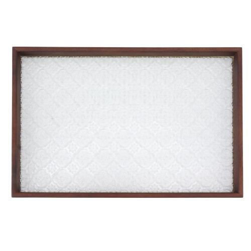Bandeja rectangular para té de madera de nogal y cristal.