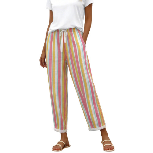 Size Pants Womens Pants Drawstring Lantern Beach-red yellow XXL