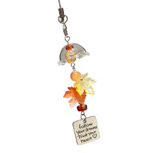 Portable Maple Leaf Wind Chime Keychain Wrist Strap-Yellow
