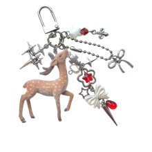 Deer Shaped Flocking Beaded Key Chain Flower Charm Keyring-A