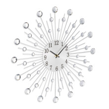 Silberne Wanduhr mit glitzernden Steinen, 50 cm Durchmesser