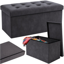 Gray Velvet Storage Pouf - Foldable, 76x38x38 cm