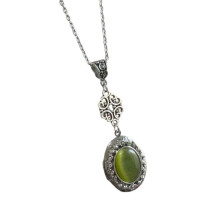 Oval Pendant Necklace With Vintage Gemstones Handmade Red-7
