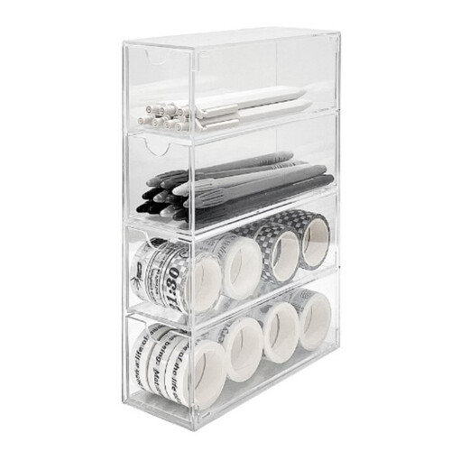 Stackable Glasses Storage Box, Transparent, 4-Layer