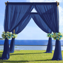 Navy Blue Sheer Chiffon Curtain Panel 5 ft x 14 ft