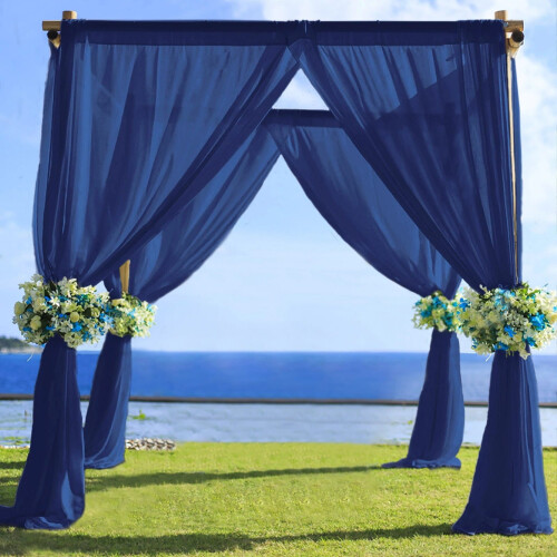 Navy Blue Sheer Chiffon Curtain Panel 5 ft x 14 ft