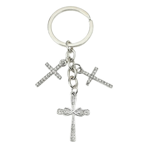 Sturdy Metal Crucifix Keychain Decorated with Sparkling