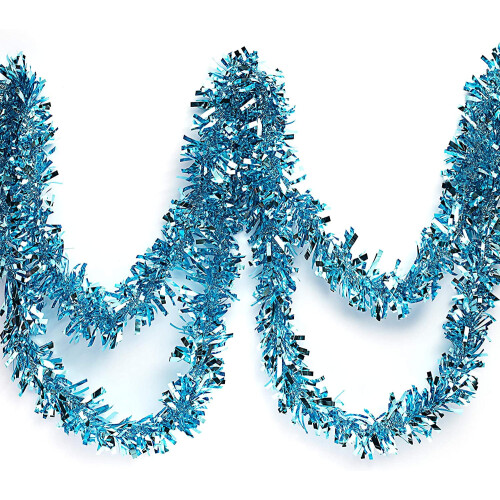 Light Blue Metallic Tinsel Garland 4" x 25'