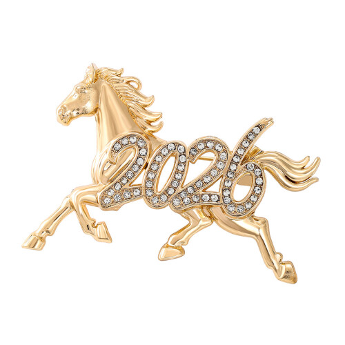 Broche cheval du zodiaque chinois à la mode pour-Couleur or