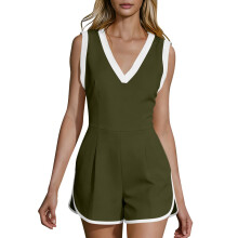 Womens Athletic Romper Backless Sleeveless Short-Army Green L